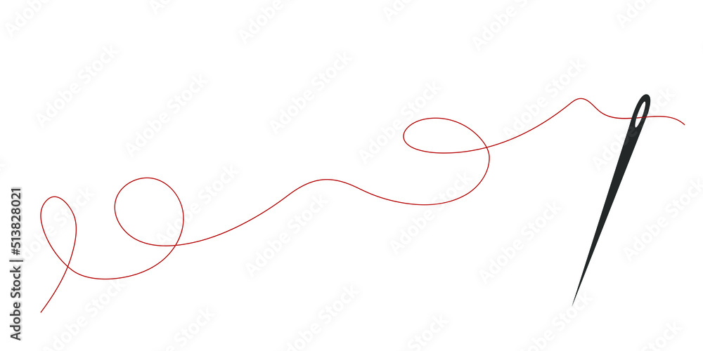 Sewing needle with a long red thread.Vector needle icon on a white ...
