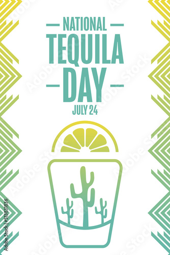 National Tequila Day. July 24. Holiday concept. Template for background, banner, card, poster with text inscription. Vector EPS10 illustration.