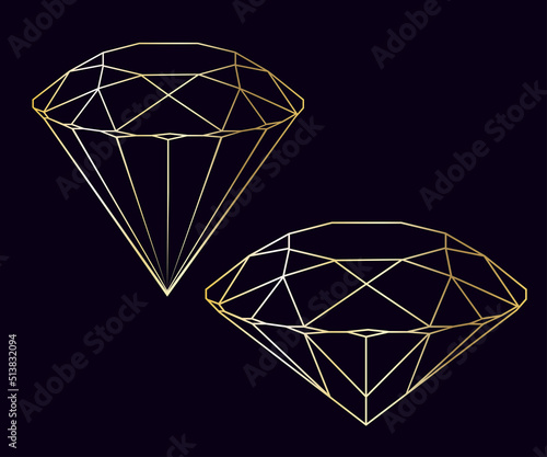 Vector luxury crystal diamond shape.Geometric Premium Glitter Icon, Polygon mosaic shape amethyst gem quartz stone line art style