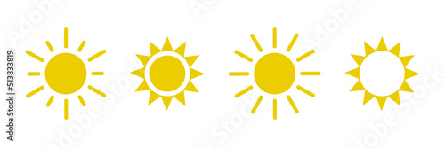 Sun symbol icon set. Sunshine vector ray set. Yellow sun icon collection . 10 eps