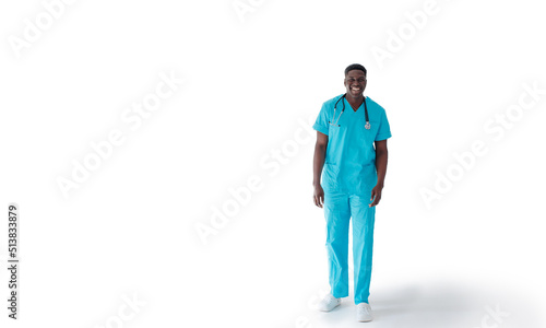 african-American doctor on a white background in full growth.