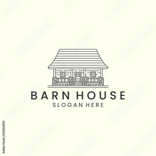 barn house with linear style logo icon template design. lodging, wood, home, hut, vector illustration
