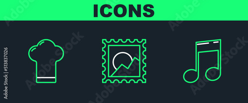 Set line Music note, tone, Chef hat and Picture landscape icon. Vector