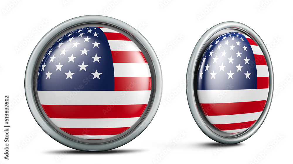 United States flag button. 3D illustration in 2 angles. Ideal for sports disputes. 3D render with saved clipping. United States flag button. 3D illustration in 2 angles. Ideal for sports disputes. 3D render with saved clipping.