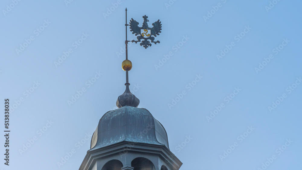 Spire of the castle tower of Nesvizh Castle, Belarus. Medieval castle and palace. Heritage concepts. Spire of the castle tower of Nesvizh Castle, Belarus. Medieval castle and palace. Heritage concepts.