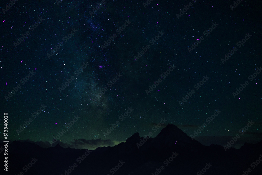 nightscape, night full of stars, Watzmann and Milkyway until the break of dawn, Berchtesgaden, Bavaria, Germany