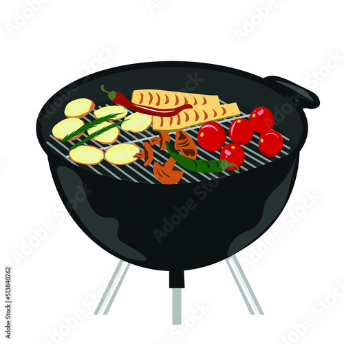 Barbecue grill with tasty vegetables on white background
