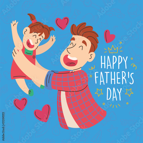 Happy cute father cartoon playing with his daugther Father day Vector photo