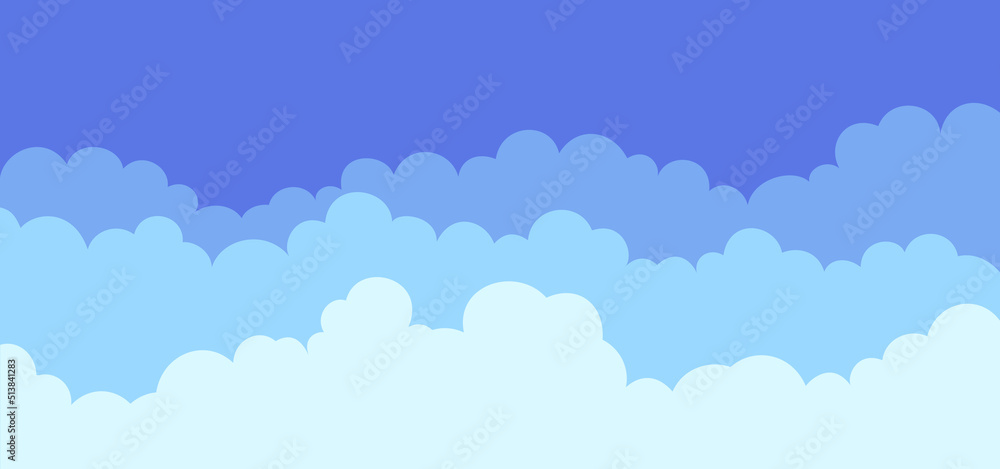 Sky and Clouds, Beautiful Background. Stylish design with a flat, cartoon poster, flyers, postcards, web banners. holiday mood, airy atmosphere. Isolated Object. Design Material. Vector illustration.