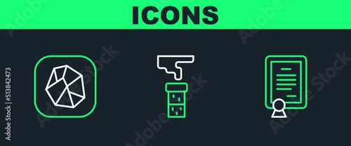 Set line Certificate template, Salt stone and Test tube and flask icon. Vector