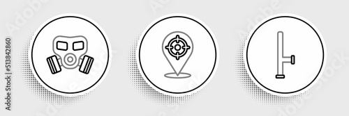Set line Police rubber baton, Gas mask and Target sport icon. Vector