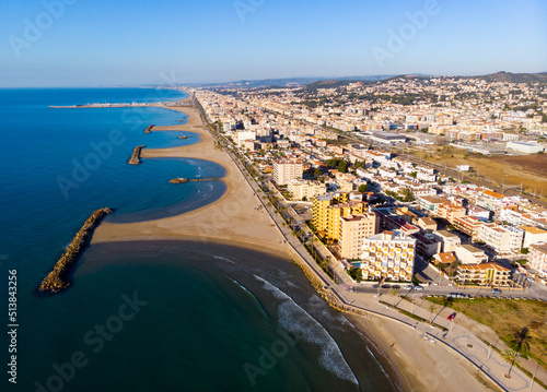 Aerial photo of Mediterranean seashore and pocket beaches in Cunit, province of Tarragona, Spain.