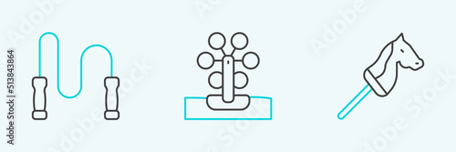Set line Toy horse, Jump rope and Ferris wheel icon. Vector