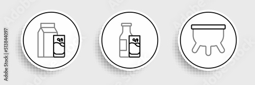 Set line Udder, Paper package for kefir and Bottle milk and glass icon. Vector
