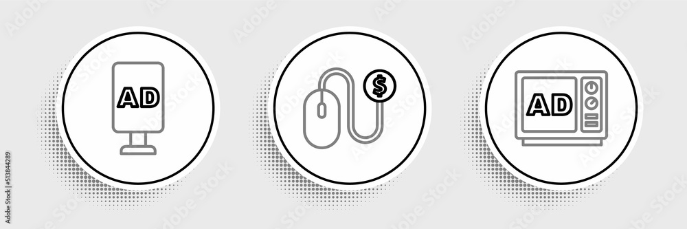 Set line Advertising, Target and icon. Vector Set line Advertising, Target and icon. Vector