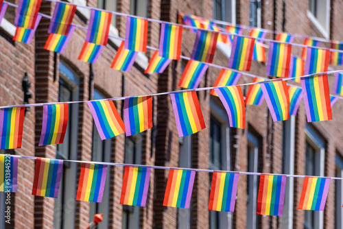 Many small gay rainbow flags