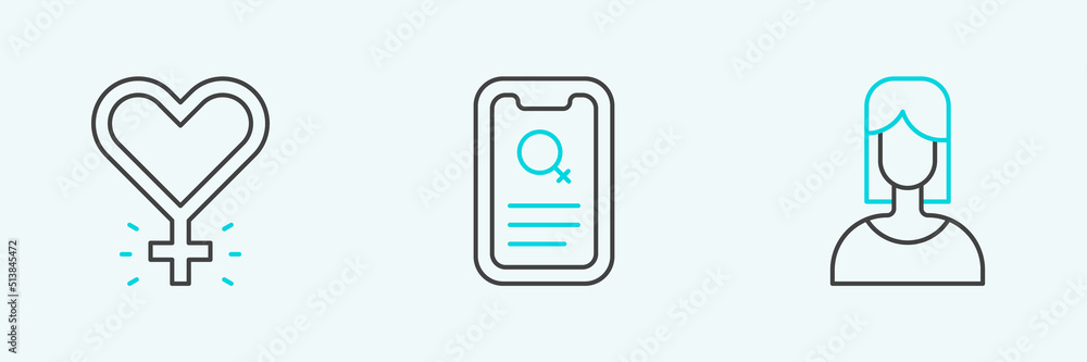 Set line Female, Feminism and Dating app icon. Vector Set line Female, Feminism and Dating app icon. Vector