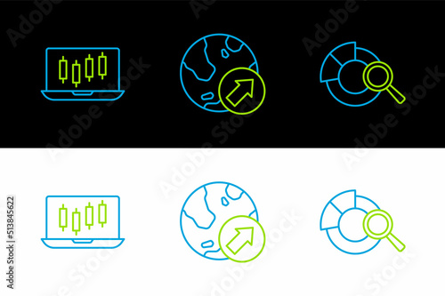 Set line Search data analysis, Stocks market growth graphs and Financial icon. Vector