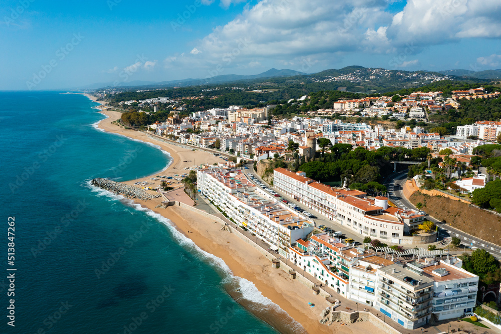 Fototapeta premium Aerial view of the seaside resort town of San Paul de Mar in Catalonia, Spain