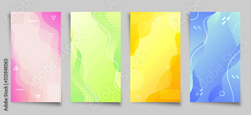 Abstract liquid memphis cover business card set. Bright color fluid backdrop wallpaper business card web banner design geometric free form melted gradient billboard ads hipster cyber trendy vector