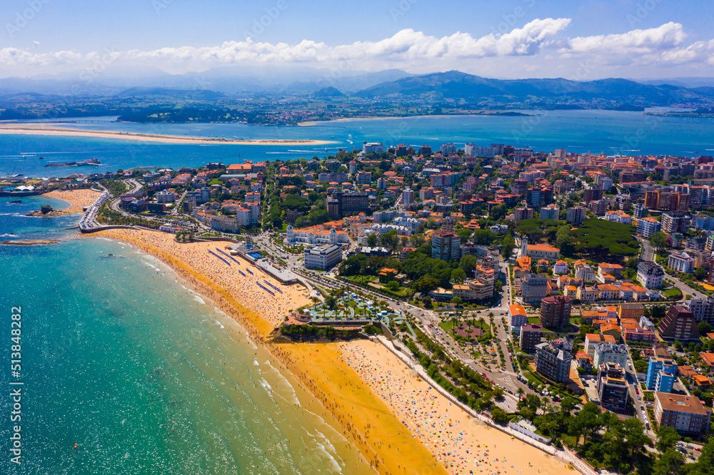 Day aerial cityscape of Santander coast with sand beach, Cantabria, Spain