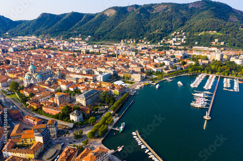 Panoramic view from the drone on the city Como. Italy photo