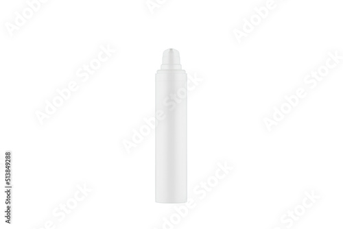 White cosmetic bottle with dispenser on white background. Cream Bottle with transparent lid, isolated on white background.