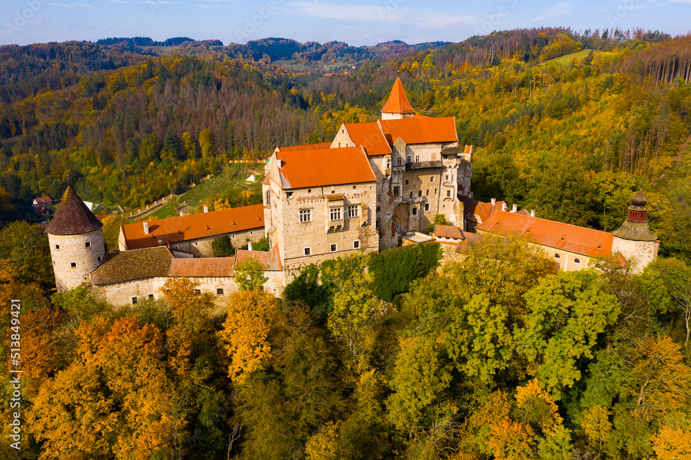 Impressive view of Pernstejn castle at sunny day, Czech Republic
