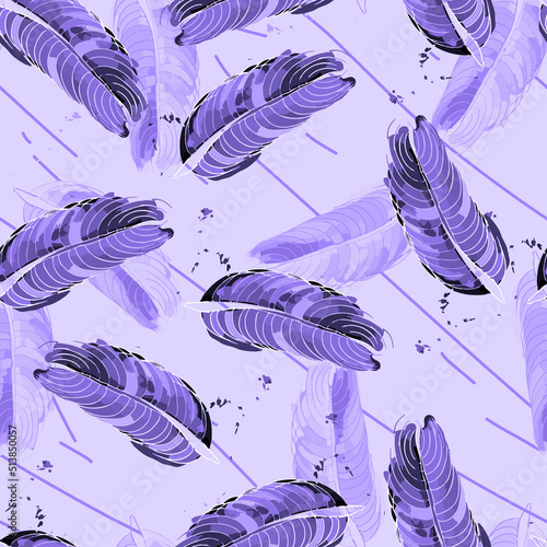 Bird feather pattern lilac on a delicate purple background for your seamless design