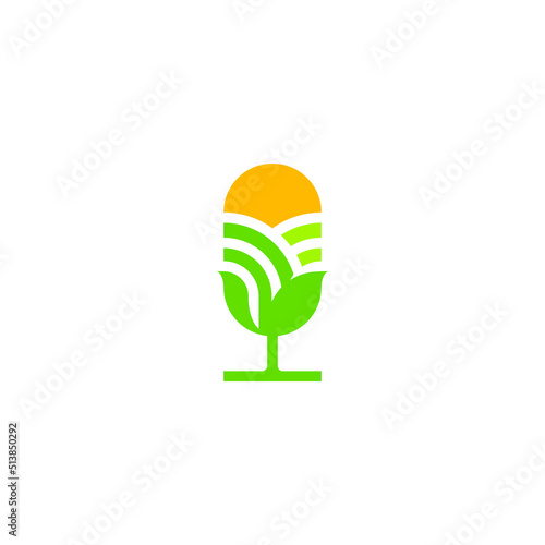 simple vectorize farm organic image inside a microphone silhouette. farm podcast theme logo.
