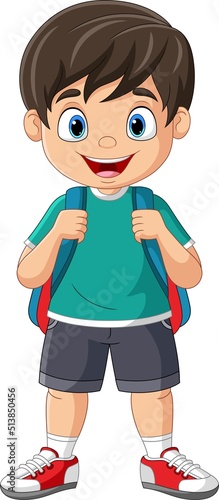 Cartoon happy school boy with backpack