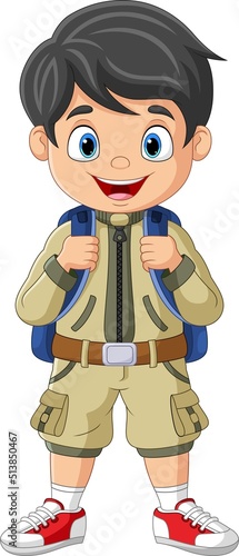 Cartoon happy school boy with backpack