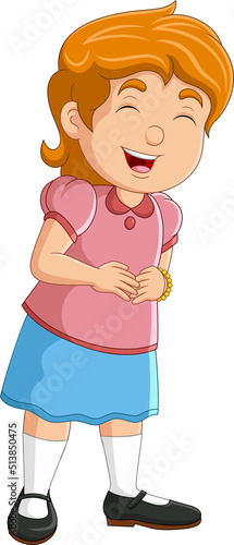 Cartoon girl laughing out loudly holding stomach
