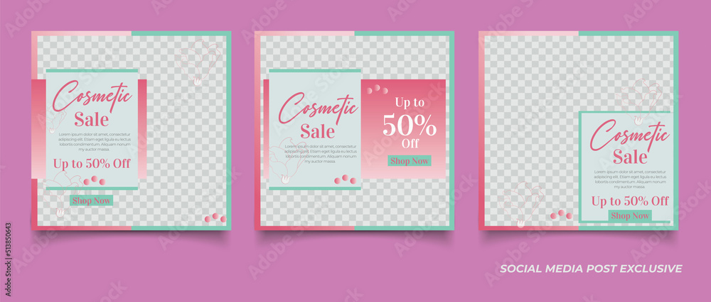 Cosmetic sale banner for social media template post premium