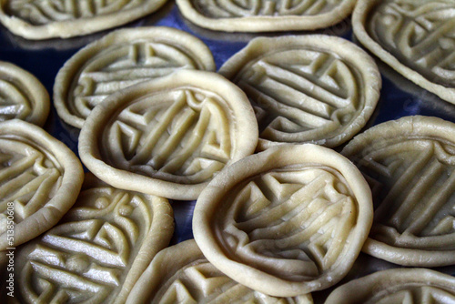 Obraz na plátně Uncooked mongolian traditional boov biscuits