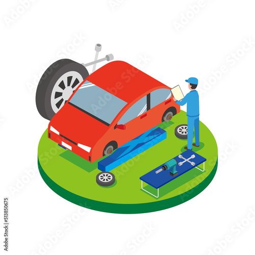 タイヤ交換作業を行う作業員