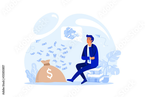 financial problems, economic crisis, business bankruptcy, presses office worker with a headache, unpaid loan debt. flat design modern illustration
