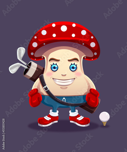 Mushroom With Golf Stick Illustration