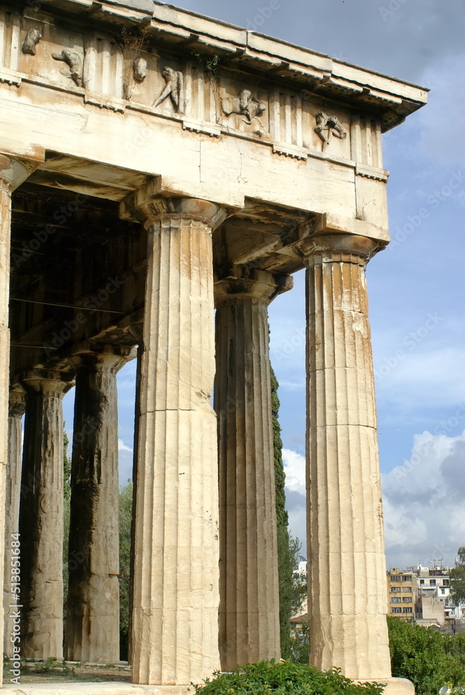 Columns on an ancient temple in Athens, Greece