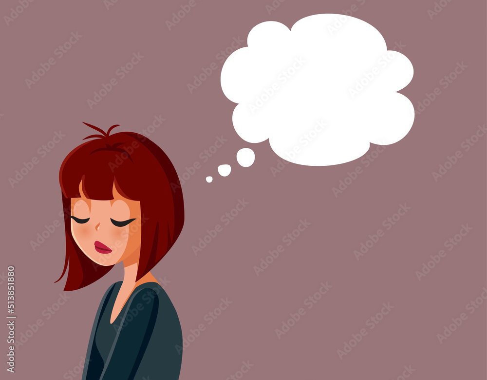 Depressed Woman with Think Bubble Feeling Sad Vector Illustration Depressed Woman with Think Bubble Feeling Sad Vector Illustration