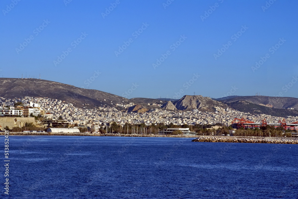 City of Athens seen from the Port of Piraeus in Athens, Greece