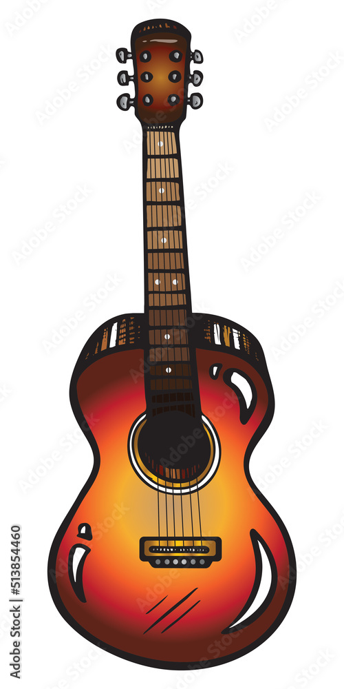 Fototapeta premium Hand Drawn Acoustic Guitar Vector Illustration