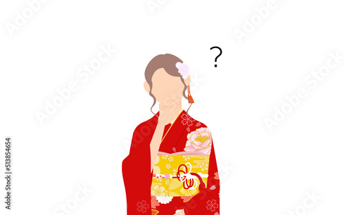 振袖の女性（和服姿）、疑問を持つ