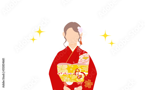 振袖の女性（和服姿）、上半身正面（キラキラ付き）