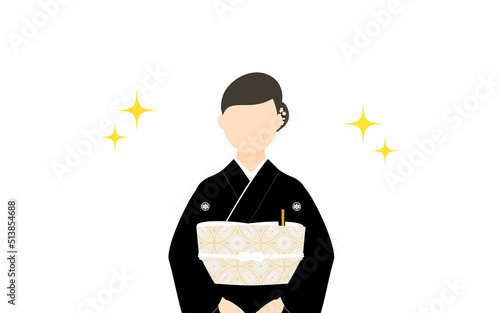 黒留袖のシニア女性（和服姿）、上半身正面（キラキラ付き）