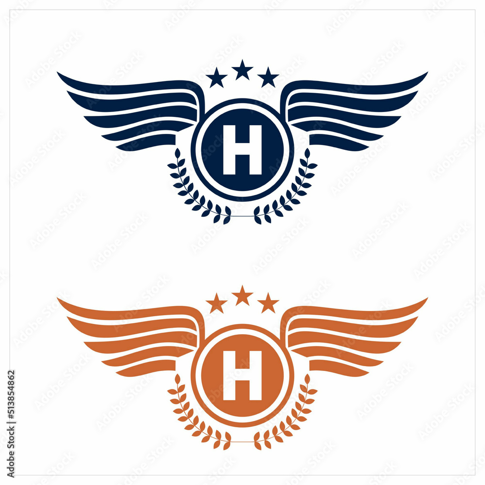 H initials logo in badge star wing shape illustration H initials logo in badge star wing shape illustration