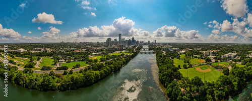 Downtown Austin from Zilker Park: 180 Degree Aerial Panorama photo