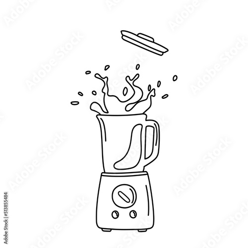 Blender with smoothie in the doodle style isolated on a white background. Vector illustration.