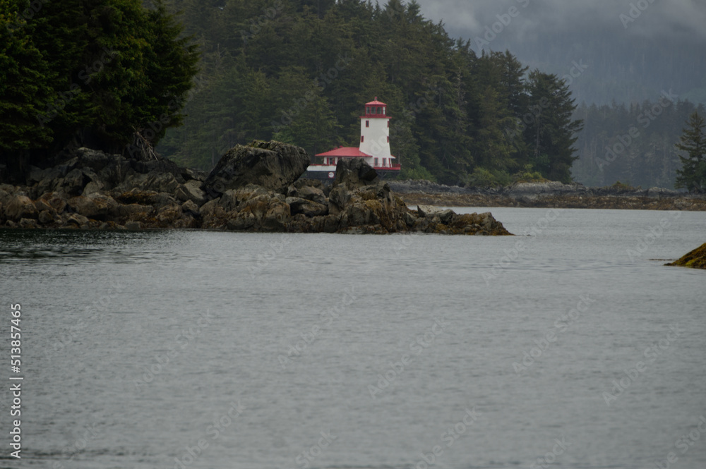The Sitka lighthouse positioned just outside the harbor of Sitka Alaska acts as a navigational beacon for the commercial and sport fishing industry.

