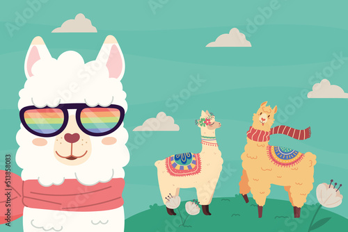 cheerful llamas in the park